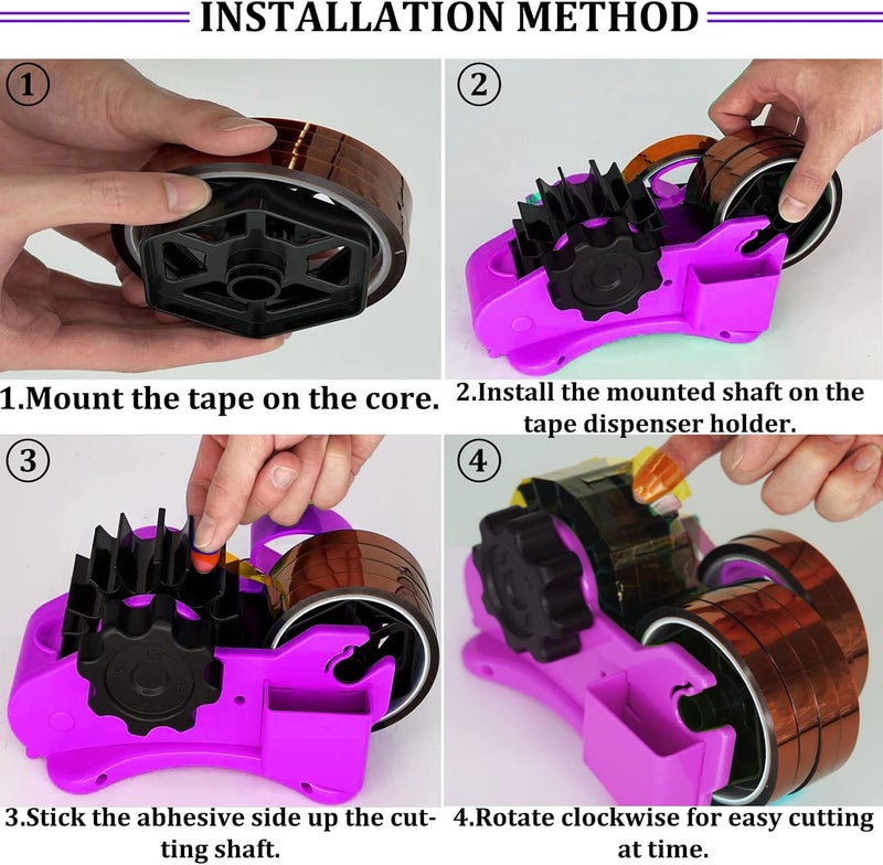 SHDSL Purple Heat Tape Dispenser - Sublimation, Multiple Roll Cut Heat Tape Dispenser 1" & 3" Core Double Reel Cores, Semi-Automatic with Compartment Slots - Image 5